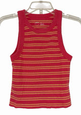 Aerie Pink Orange White Striped Ribbed Knit Tank Top Medium Stretch Slim Fit Photo 0