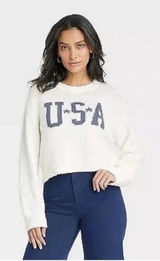 NEW Grayson Threads USA Graphic‎ Sweater Off White Cropped Crop Knit XXL Photo 0