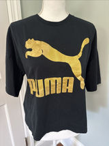 PUMA Womens Glam Cotton Relaxed Metallic Logo‎ T-Shirt S Cropped Oversized Photo 0