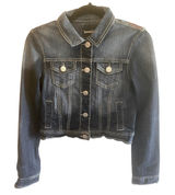 Maurices Dark Wash Short Button Up Jean Jacket Aztec‎ Embroidery Detail Size M Photo 0