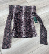 Wild Fable Brown Snake Print Mesh Off The Shoulder Long Sleeve Top Small NWT Photo 0