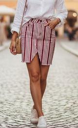 Free People Red Cream‎ Pencil Denim Skirt Photo 0