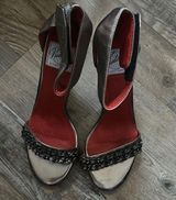 Vintage by Jeffrey Campbell Pewter/Red Ankle Strap 3” Heels Sz 9 Photo 0
