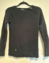 Ralph Lauren Lauren Jeans Co. Medium Black Ribbed Cotton Sweater, Crew Neck. Zip Neckline Photo 0