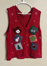 Vintage 90s Holiday Ugly Christmas Red Button Up Cargian Sweater Vest Size XL Photo 0
