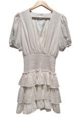 Vestique White V-Neck Tiered Mini Dress Size Small Babydoll Bridal Beach Photo 0