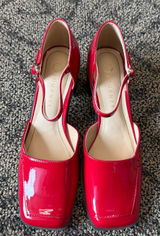 Journee Collection Evangeline Patent Leather Square Toe Block Heel Pumps in Red Photo 0