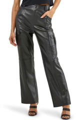 American Eagle Stretch Faux Leather Cargo Pants 4 Black High Waist Straight Leg Photo 0