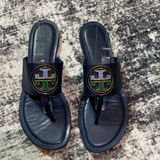 Tory Burch Benton Band Flat Sandals Calf Leather Royal Navy Size 9.5M Photo 0