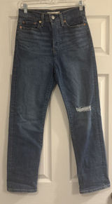 Levis‎ Jeans Womens 27 Wedgie Straight Blue Distressed Denim Stretch High Rise Photo 0