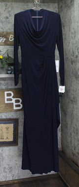 Betsy & Adam Womens Cowled Neck Long Sleeve Jersey Knit V-Neck Dress Navy Blue 6 Photo 0