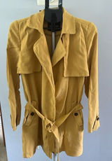 Express Women's mustard yellow self waist tie thin trench‎ coat size medium Photo 0