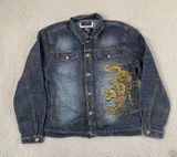 Paco Jeans Dragon Embroidered Demim Jacket Women L Dark Wash Y2K Photo 0