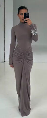 Coffee Elegant Women's Ruched Slim Waist Dress Size: M NEW Photo 0