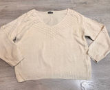 Shein Cream V‎ Neck Textured Knit Sweater Long Sleeve 6 Medium Oversized Photo 0