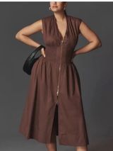 Anthropologie Chocolate Brown Zip-Front Midi Dress-Skirt Photo 0