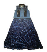 Vintage 1990s Stonebridge blue Floral velvet Satin denim Vest & Skirt Set Size S Photo 0