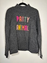 Lou & Grey Party Animal Mock Neck Sweater Gray XS Graphic Knit Pullover Fun Photo 0