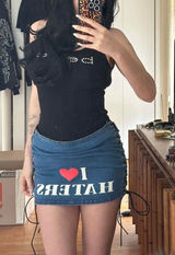EDIKTED I Love Haters Denim Mini Skirt XS Y2K‎ Streetwear Photo 0