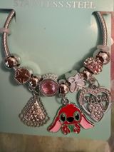 Disney Lilo & Stitch Stainless Steel Mama Charm Bracelet with Rhinestone Accents Photo 0