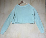 Free People Cropped Knit Sweater Women's Mint Green Cotton Crew Neck Small Photo 0