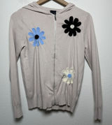 Aaeda Anthropologie Women Hoodie Sweater Flower Applique‎ Zip Up Hooded Photo 0