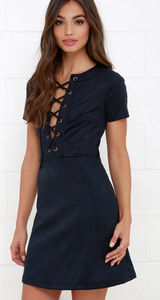 Lulus Closet Renovation Suede Lace-Up Fit & Flare Navy Blue Mini Dress Size‎ XS Photo 0