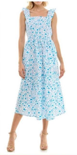 Draper James Ladies Ruffle Sleeve Cotton Dress Size Small Blue Paisely Cottage Photo 0