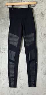 Alo Yoga Moto High Waisted Leggings Black XS Faux Leather Ribbed Panel Photo 0
