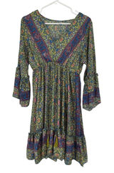 Boho Floral Silky V Neck Bell Sleeve Tiered Mini Dress Hippie Tassel‎ Festival Photo 0