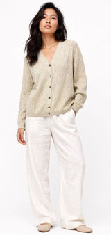 Vtg Mondi Women Cardigan Beige L 100% 2-Ply‎ Cashmere Cable Knit Quiet Luxury Photo 0