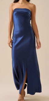 Altard State Navy Blue Satin Paityn Strapless Maxi Dress Women’s Sz XXS NWT Photo 0