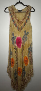 Riviera Sun Tropical Boho Embroidered Sequin Handkerchief Hem Dress L Photo 0