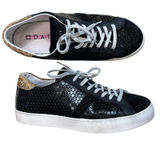 D.A.T.E.‎ Curve Sneakers 7 Black Leather Glitter Snake Print Platform Shoes Photo 0