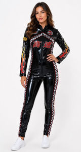 Dreamgirl Racing Flame Checkered Zip Costume Jumpsuit Womens Small Photo 0