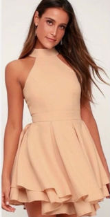 Lulus Dress Rehearsal Coral Skater Fit & Flare Mini Dress‎ Women's Medium Tiered Photo 0