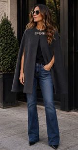 Nanette Lepore Wool Blend Dark Charcoal Cape Coat with Buckle Photo 0