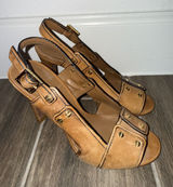 Tory Burch Naomi sz 5.5 sling back tan leather peep toe pumps Photo 0