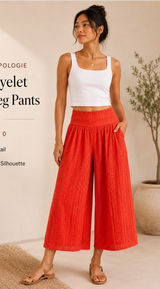 Anthropologie Coral Eyelet Wide Leg Cropped Pants Culottes Orange Red Size 0 Photo 0