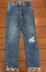 Levi’s wedgie straight jeans 26 button fly distressed blue Photo 0