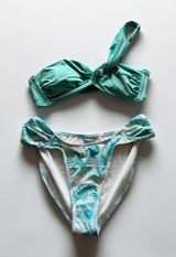 Shade &‎ Shore Turquoise Green One Shoulder Floral Bikini Set NWT Medium 8-10 Photo 0