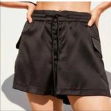 ZARA XS Black Satin Cargo Shorts Drawstring Elastic Waist Casual Photo 0