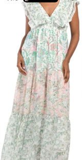House of Harlow‎ 1960 Pastel Floral Tiered Maxi Dress - Mint & Blush Photo 0
