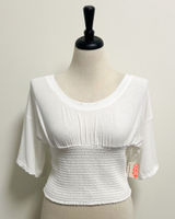 Free People Movement White Smocking Hot Wide Neck Open Back Short Sleeve Top New Photo 0