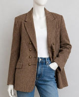 H&M Womens Blazer Brown Herringbone Tweed Double Breasted Academic 6 Photo 0