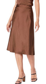 The Drop silky slip skirt midi chocolate‎ brown satin workwear minimalist large Photo 0