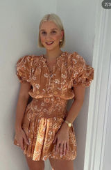 Sabo Skirt Iliana‎ Paisley Smocked Waist Puff Sleeve Mini Dress Size XS Photo 0