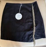 Cloud Ten Black Satin Skirt Rhinestone Fringe S Photo 0