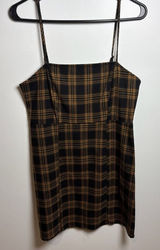 Forever 21 Women's Brown and Black Plaid Square Neck Sleeveless Mini Dress Photo 0