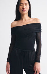 Abercrombie Black Long Sleeve Asymmetrical Wrap Bodysuit Size Medium Photo 0